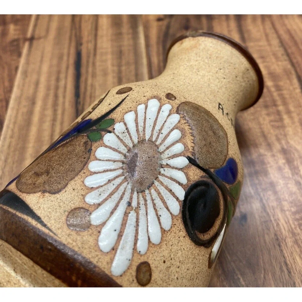 Ken Edwards Tonala Bud Vase Mexico Pottery Acapulco El Palomar Bird Floral 6in